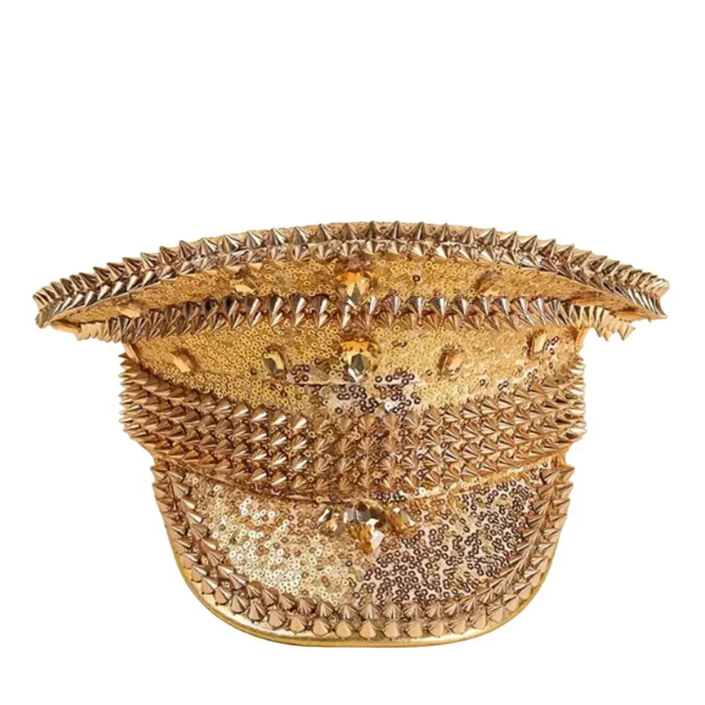 Gold Punk Style Rock N Roller Spike Hat For Night Club or Costume